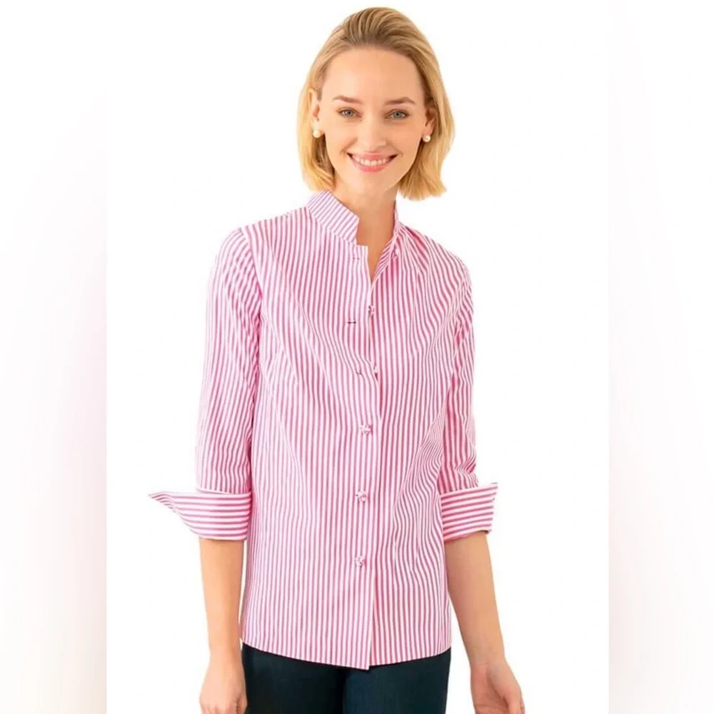 Gretchen Scott Designs Pink and White Forget me Knot button down - Picture 1 of 6